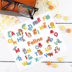 ABC Brillenputztuch mit Tieren und Ihrem Wunschnamen