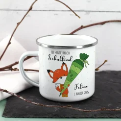 Ab heute bin ich Schulkind - Emailletasse zur Einschulung mit niedlichem Fuchs