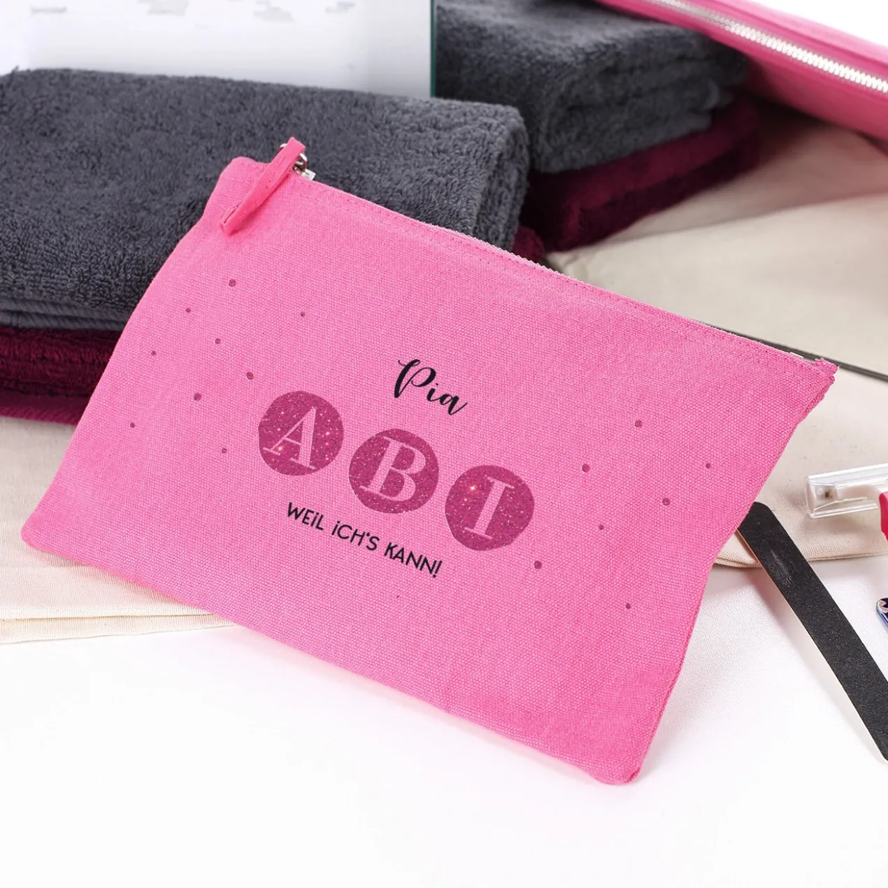 ABI Beautycase in Pink mit Name & Wunschtext - 2 Größen auswählbar