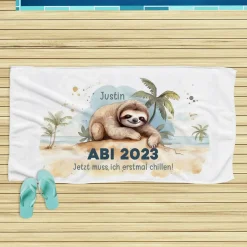 ABI & Schulabschluss - Badetuch mit Faultier, Name und Wunschtext, 180x100cm