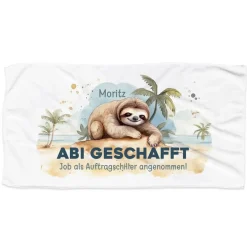 ABI & Schulabschluss - Badetuch mit Faultier, Name und Wunschtext, 180x100cm