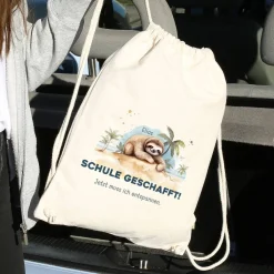 ABI & Schulabschluss - Baumwoll-Rucksack mit Faultier, Name und Wunschtext bedruckt