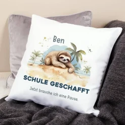 ABI & Schulabschluss - Kissen mit Faultier, Name und Wunschtext