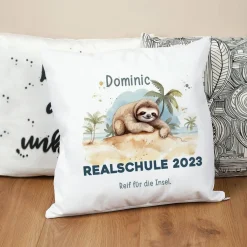 ABI & Schulabschluss - Kissen mit Faultier, Name und Wunschtext