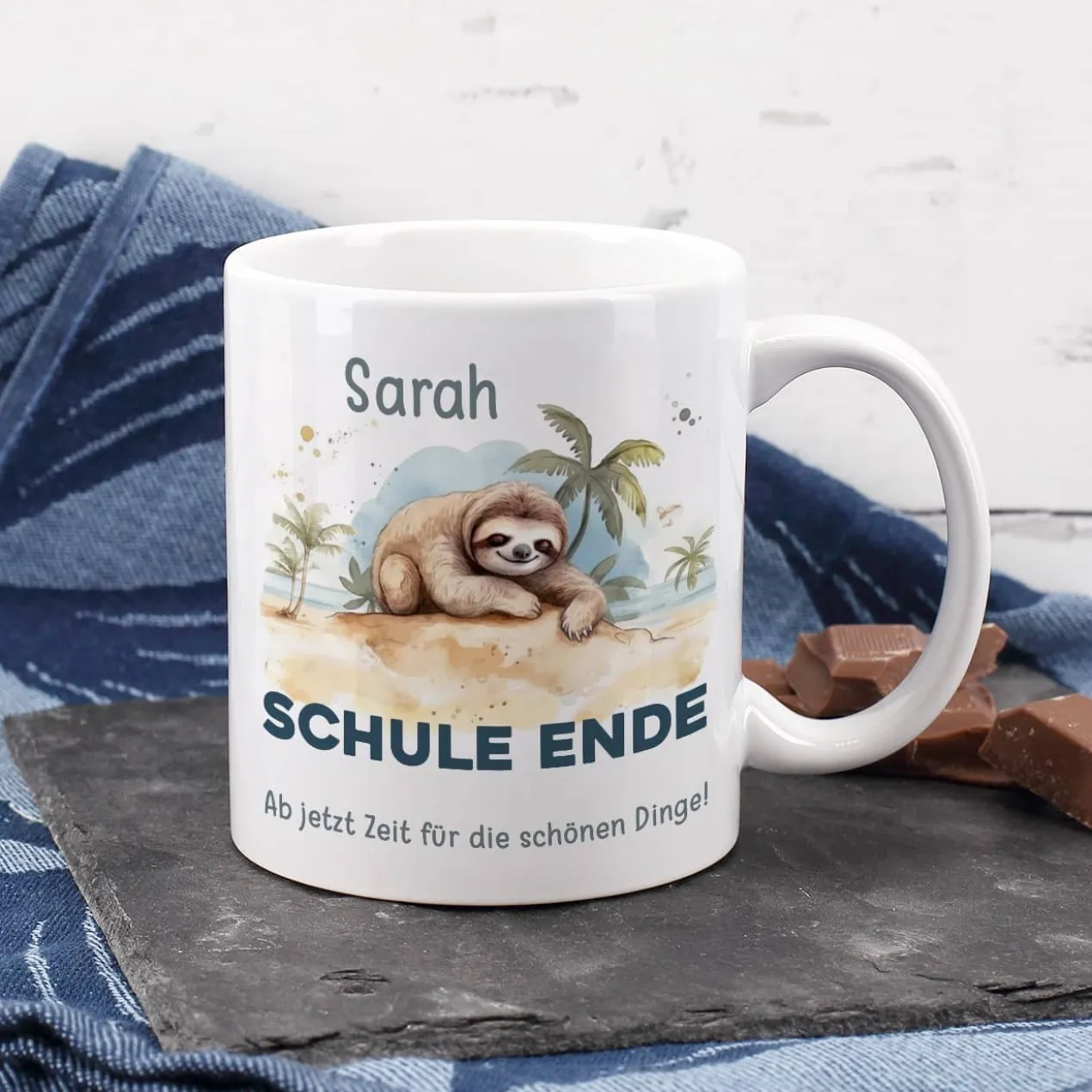 ABI & Schulabschluss - Tasse mit Faultier, Name und Wunschtext