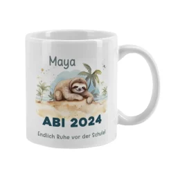 ABI & Schulabschluss - Tasse mit Faultier, Name und Wunschtext