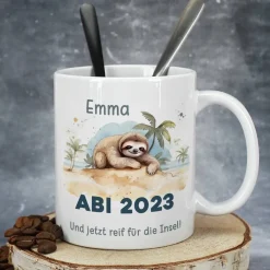 ABI & Schulabschluss - Tasse mit Faultier, Name und Wunschtext