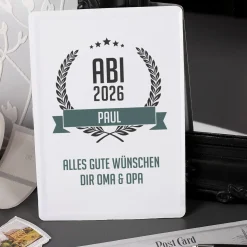 Abitur Blechpostkarte mit Glückwunschtext und Name