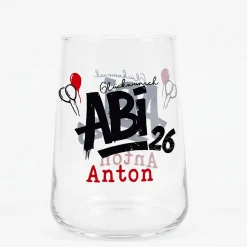 Abitur 2026 Glas mit Name personalisiert | 430 ml Trinkglas Abi 26 als Geschenk zum Schulabschluss