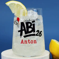 Abitur 2026 Glas mit Name personalisiert | 430 ml Trinkglas Abi 26 als Geschenk zum Schulabschluss