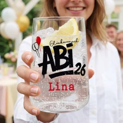 Abitur 2026 Glas mit Name personalisiert | 430 ml Trinkglas Abi 26 als Geschenk zum Schulabschluss