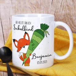 Ab jetzt Schulkind - Tasse mit niedlichem Fuchsmotiv als Geschenk zur Einschulung