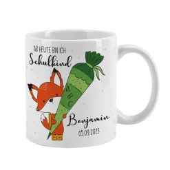 Ab jetzt Schulkind - Tasse mit niedlichem Fuchsmotiv als Geschenk zur Einschulung