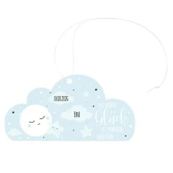 Acryl Anhänger blaue Wolke zur Geburt personalisiert mit Name & Geburtsdatum | Deko für Jungen