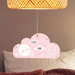 Acryl Anhänger rosa Wolke zur Geburt personalisiert mit Name & Geburtsdatum | Deko für Mädchen
