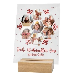 Acrylbild mit Holzsockel - Schneeflocke mit 7 Fotos und Ihren Wunschtexten