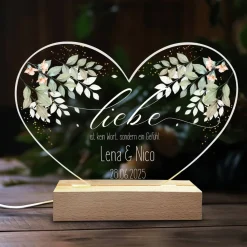 Acrylglas LED Lampe - Liebe ist kein Wort - mit Namen und Datum