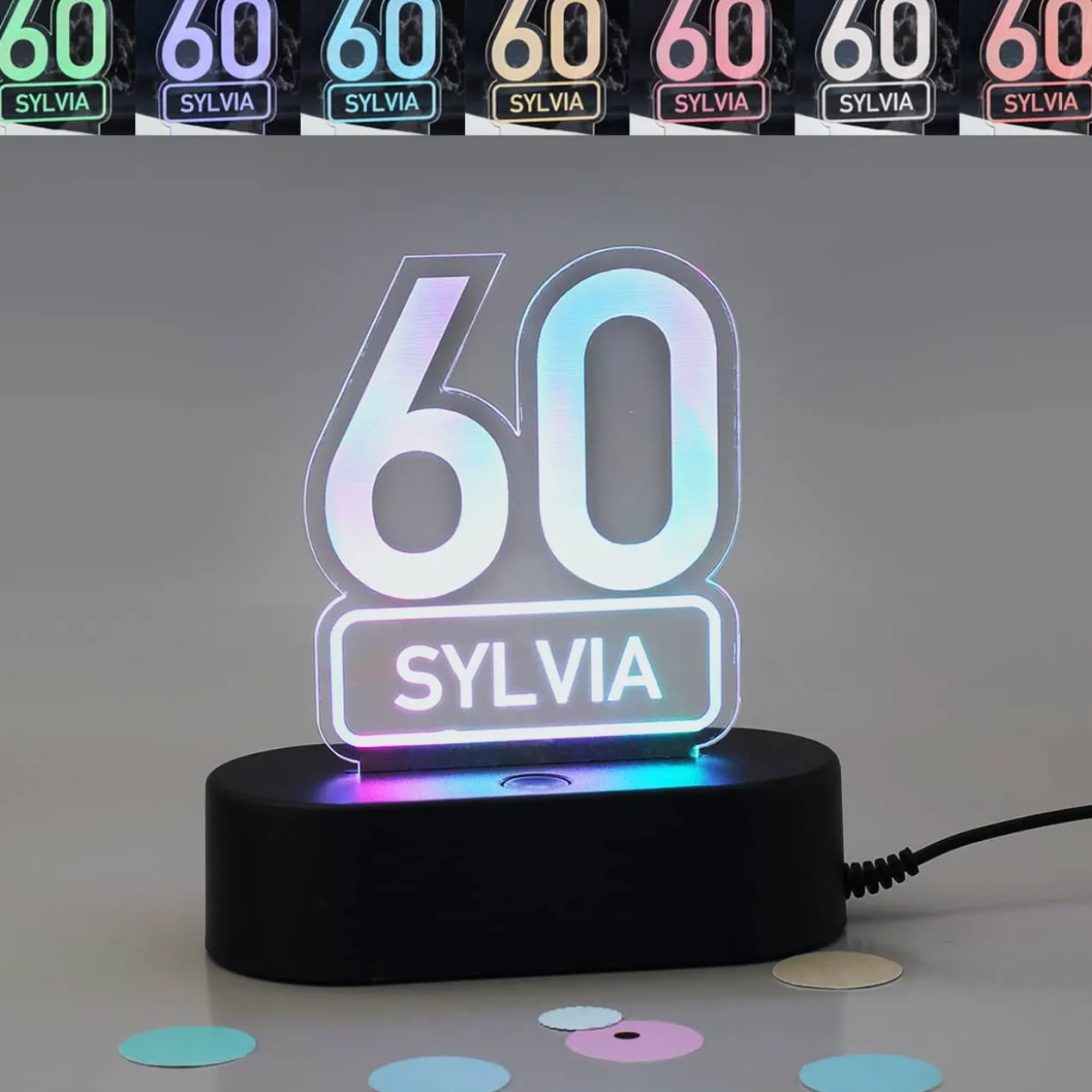 Acryllampe zum 60. Geburtstag mit Name