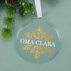 Acryl Weihnachtskugel bedruckt mit goldener Schneeflocken und Ihrem Namen