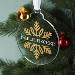 Acryl Weihnachtskugel bedruckt mit goldener Schneeflocken und Ihrem Namen