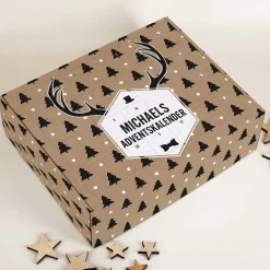 Adventskalender für Männer zum Befüllen mit Hirschgeweih und Ihrem Wunschnamen