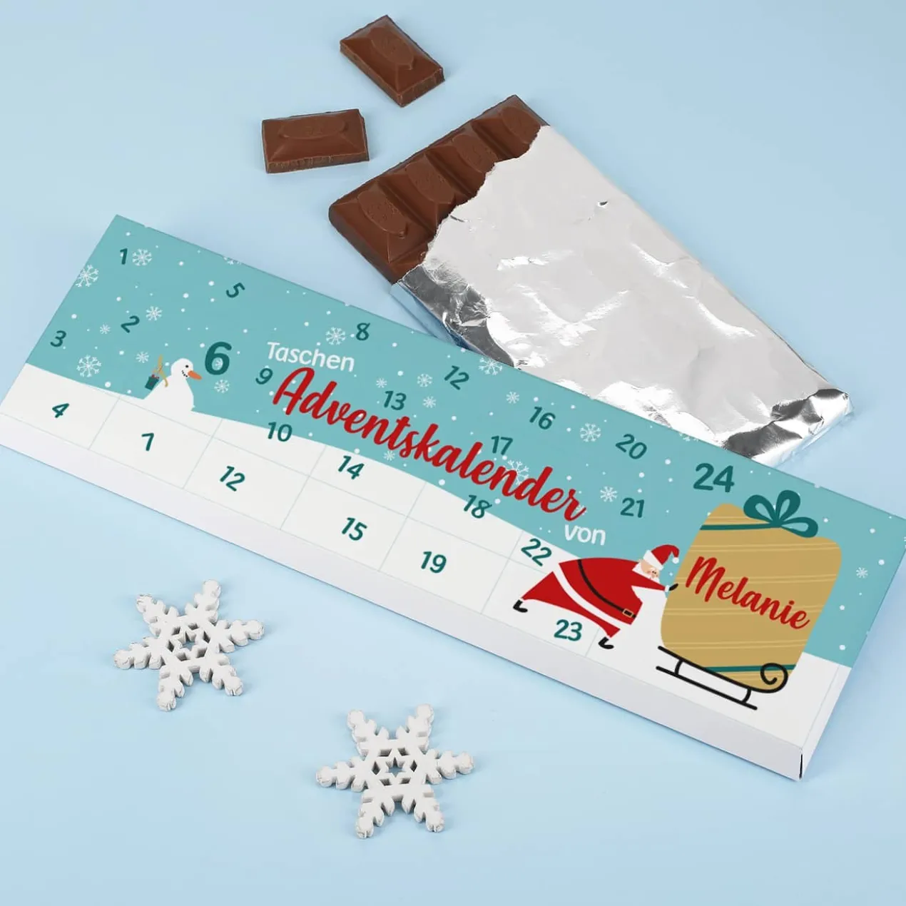 Adventskalender - 300g Schokoladentafel - mit Ihrem Wunschnamen