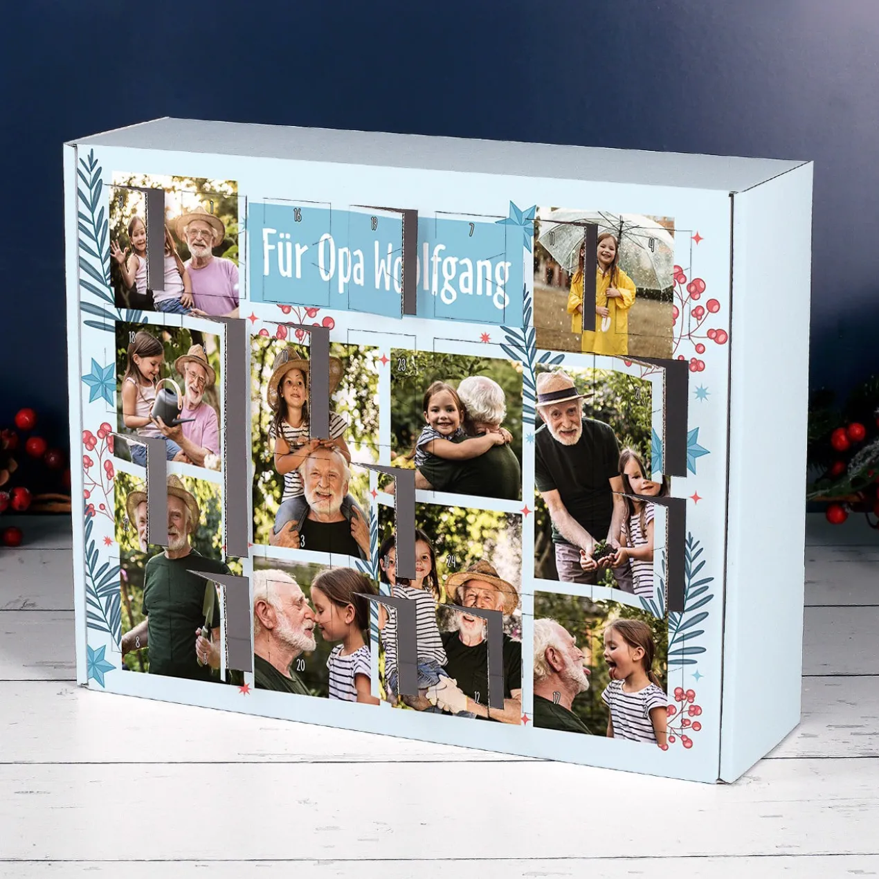 Adventskalender mit 10 Fotos und verschiedenen Hintergründen