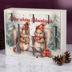 Adventskalender mit niedlichem Eichhörnchen-Motiv und Wunschtext