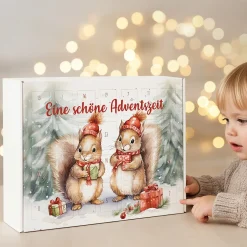 Adventskalender mit niedlichem Eichhörnchen-Motiv und Wunschtext