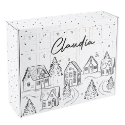 Adventskalender mit persönlichem Aufdruck - verschneite Stadt -