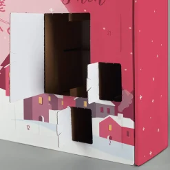 Adventskalender mit pinker Weihnachtsstadt und Ihrem Wunschtext