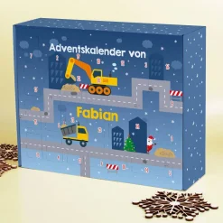 Adventskalender zum Befüllen mit Bagger, Baustelle, Wunschtext und Name