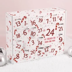 Adventskalender zum Selbstbefüllen mit Zuckerstangen und Wunschtext