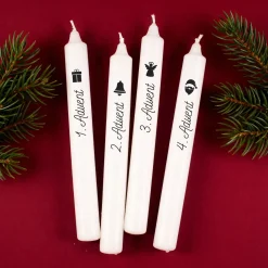 Adventskerzen mit Weihnachtsmotiven personalisiert mit Wunschtext | 4er Set Stabkerzen
