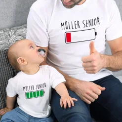 Akku - T-Shirt für Vater und Sohn mit Ihrem Wunschtext bedruckt