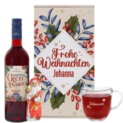 Alkoholfreies Glühpunsch Geschenkset mit graviertem Glas und Schokonikolaus