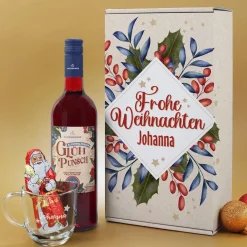 Alkoholfreies Glühpunsch Geschenkset mit graviertem Glas und Schokonikolaus