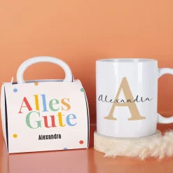 Alles Gute - Tasse mit Name in persönlicher Tassentasche