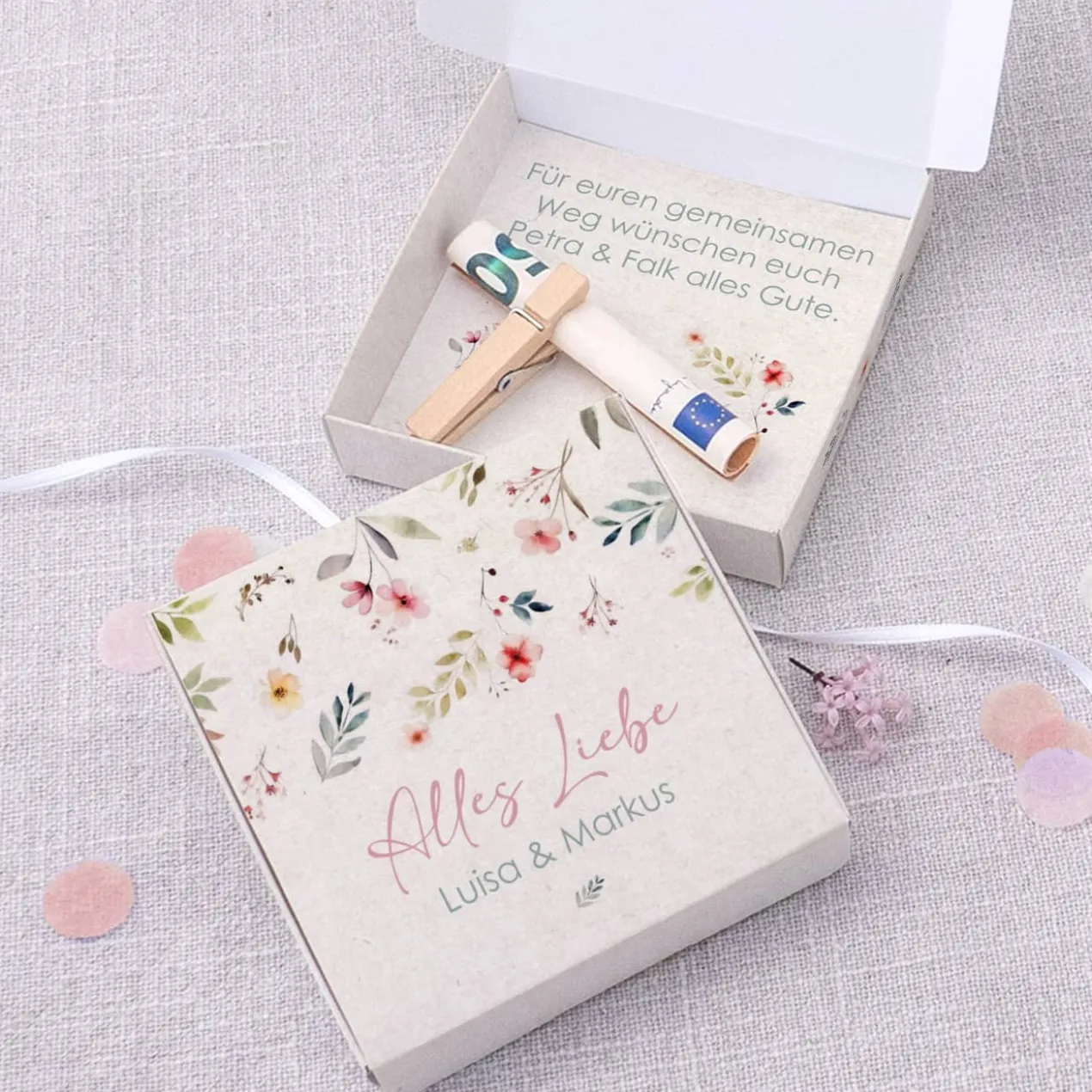 Alles Liebe - Geschenkbox für Geld & Gutscheine - mit Name und Wunschtext
