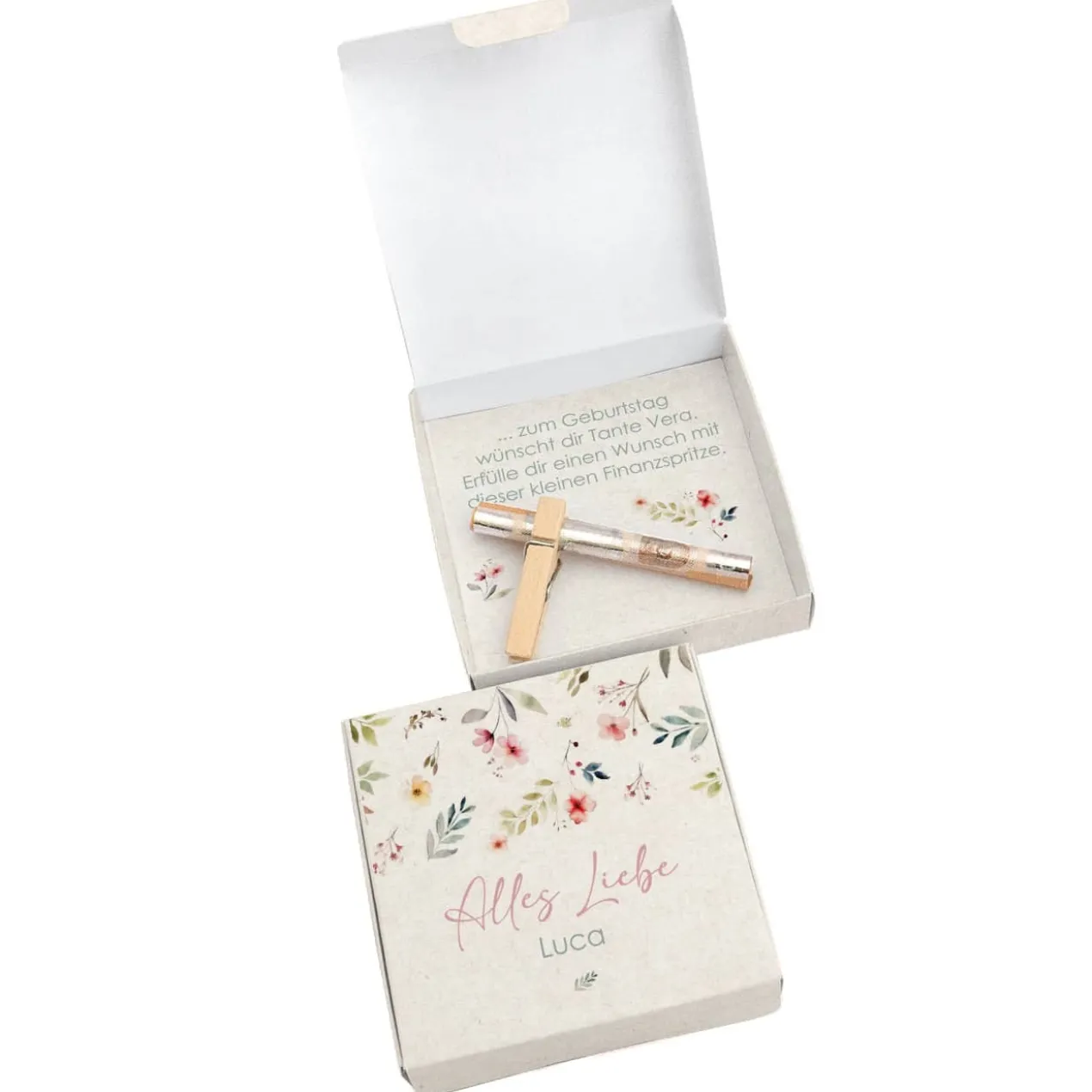 Alles Liebe - Geschenkbox für Geld & Gutscheine - mit Name und Wunschtext