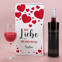 Alles Liebe - Geschenkset zum Valentinstag mit Wein und Duftkerze im Weinglas