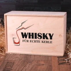 Auchentoshan Whisky für echte Kerle in bedruckter Holzkiste mit 2 Whiskygläser