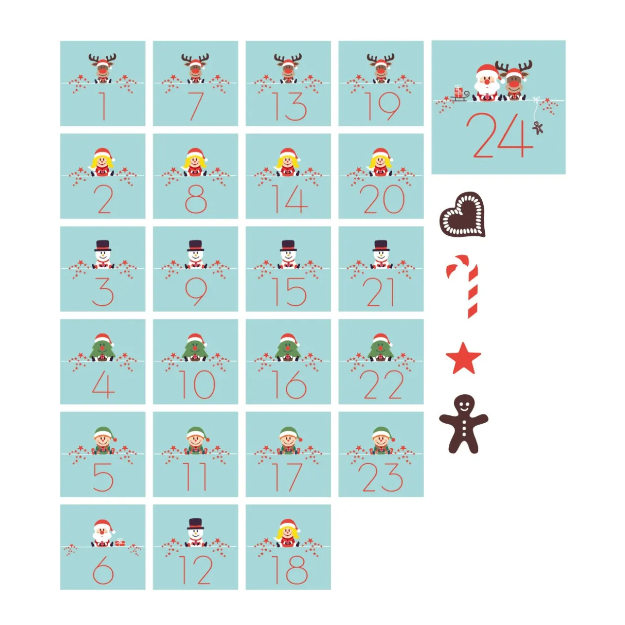 28 Aufkleber für den DIY Adventskalender