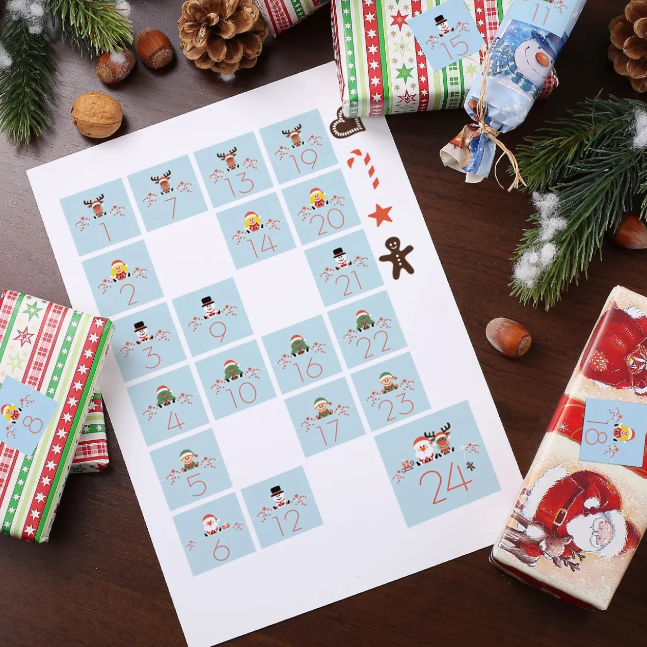 28 Aufkleber für den DIY Adventskalender