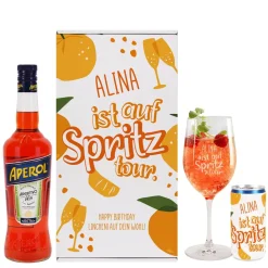 Auf Spritztour - Aperol Geschenkset mit Weinglas, Aperol und Seccodose