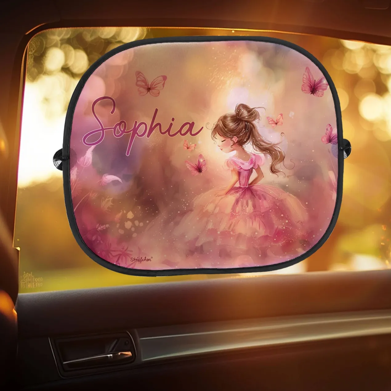 Auto Sonnenschutz mit rosa Prinzessin Motiv und Wunschname