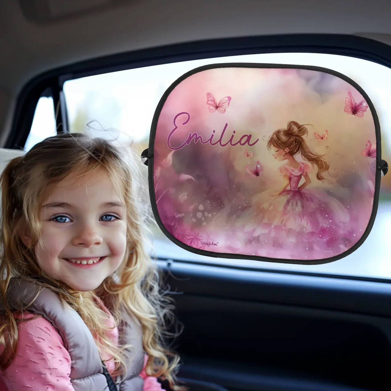 Auto Sonnenschutz mit rosa Prinzessin Motiv und Wunschname