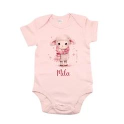 Babybody in Rosa mit Schäfchen und Wunschtext