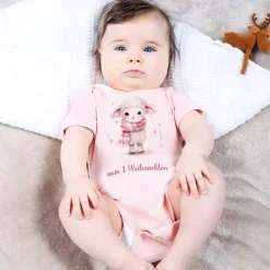 Babybody in Rosa mit Schäfchen und Wunschtext