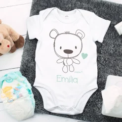 Babybody in weiß mit Teddybär und Wunschname